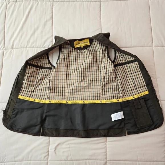 Sleeveless utility jacket vest, olive/military green with brown details, XS - Picture 8 of 16